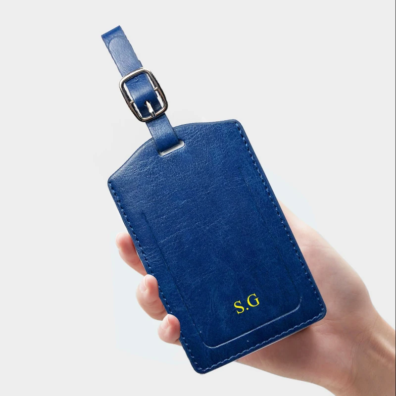 Vintage Leather Travel Luggage Tag Custom Initials Woman Man