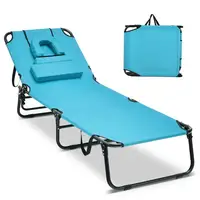 Chaise longue de plage avec trou pour le visage et coussin amovible - Chaise longue portable pour piscine et plage avec design pour se repose-tout-en-seuil et coussin 2
