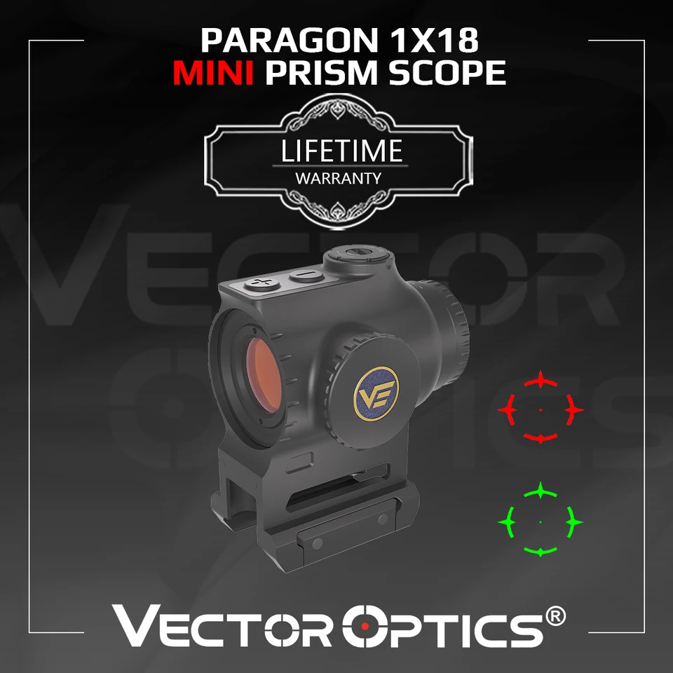 Vector Optics Paragon 1X18 Mini Prism Rifle Scope With Red & Green