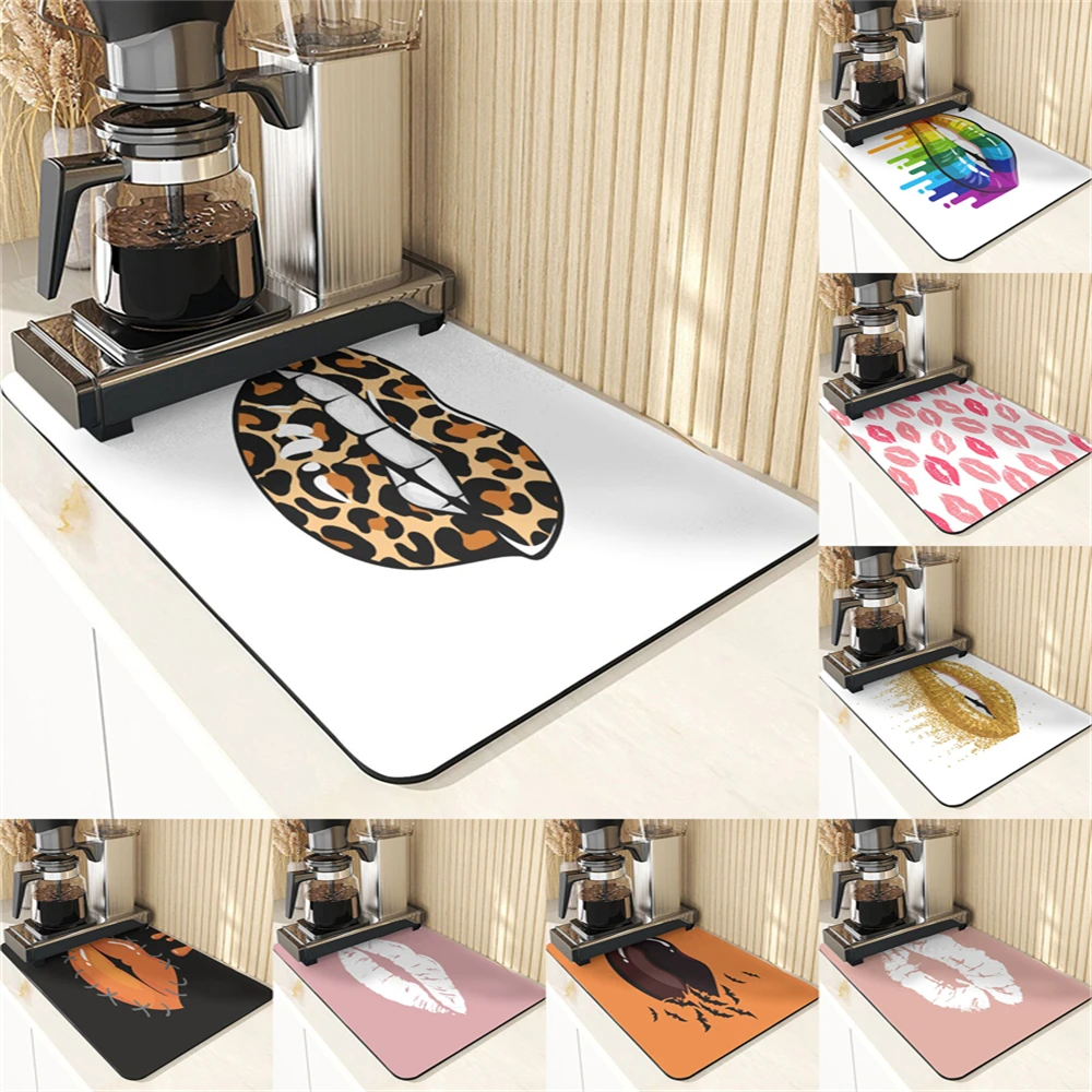 

Lip Style Diatomaceous Earth Mat Kitchen Table Mat Kitchen Coasters For Coffee Cups Items Leopard Pattern Coffee Decor Cup Mats