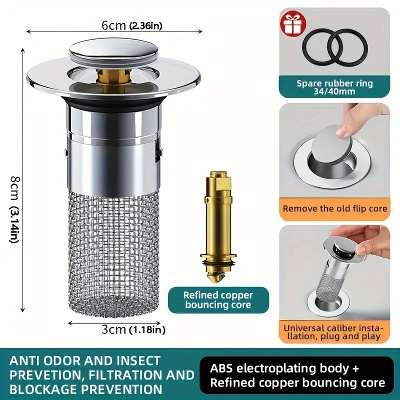 Bathroom Sink Plug Sink Drain Strainer Bathroom Water Stopper 1pc Stainless Steel Bathroom Sink Plug Stopper