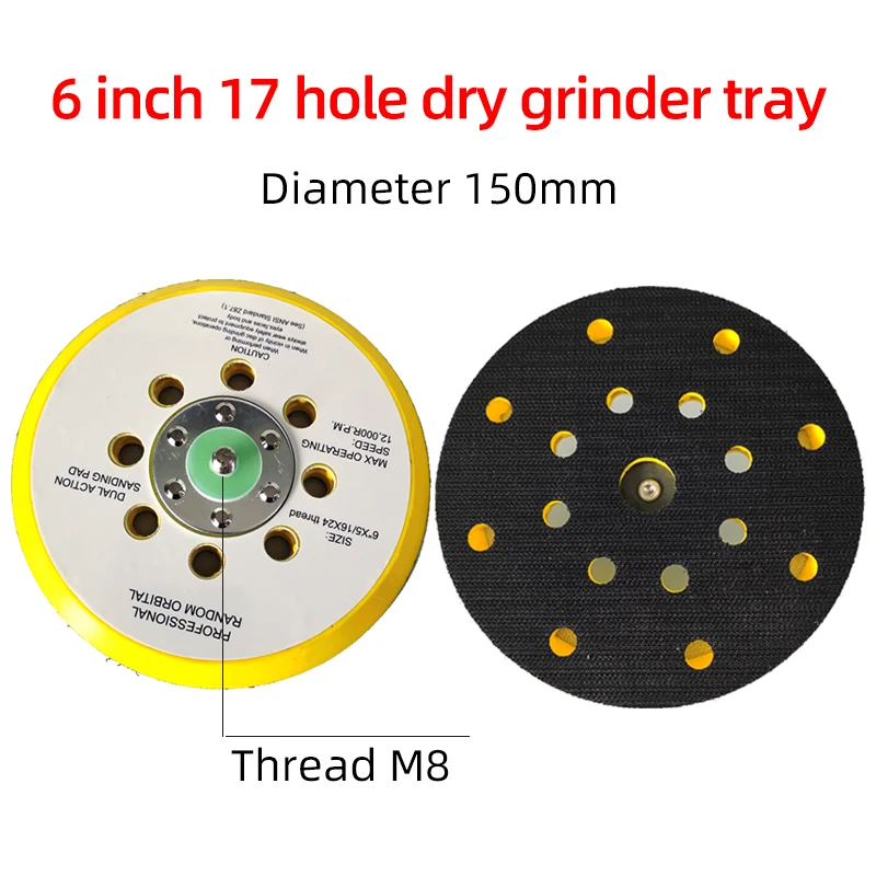 6" 17 Hole Air Polishing Sander Back Plate Brushed Hook-and-Loop Sanding Disc Pad 150mm M8 Screws