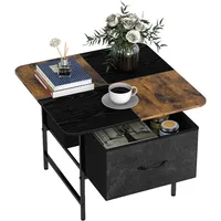 Square Coffee Table with Round Corners,2 Tier Farmhouse Small Coffee Table for Small Space,Modern Low Center Living 1