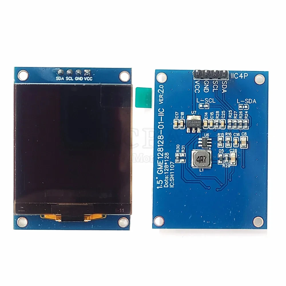 

SH1107 1.5 Inch OLED LCD Module White Display 128*128 Dots Driver Chip COG I2C IIC 4PIN 3V-5V