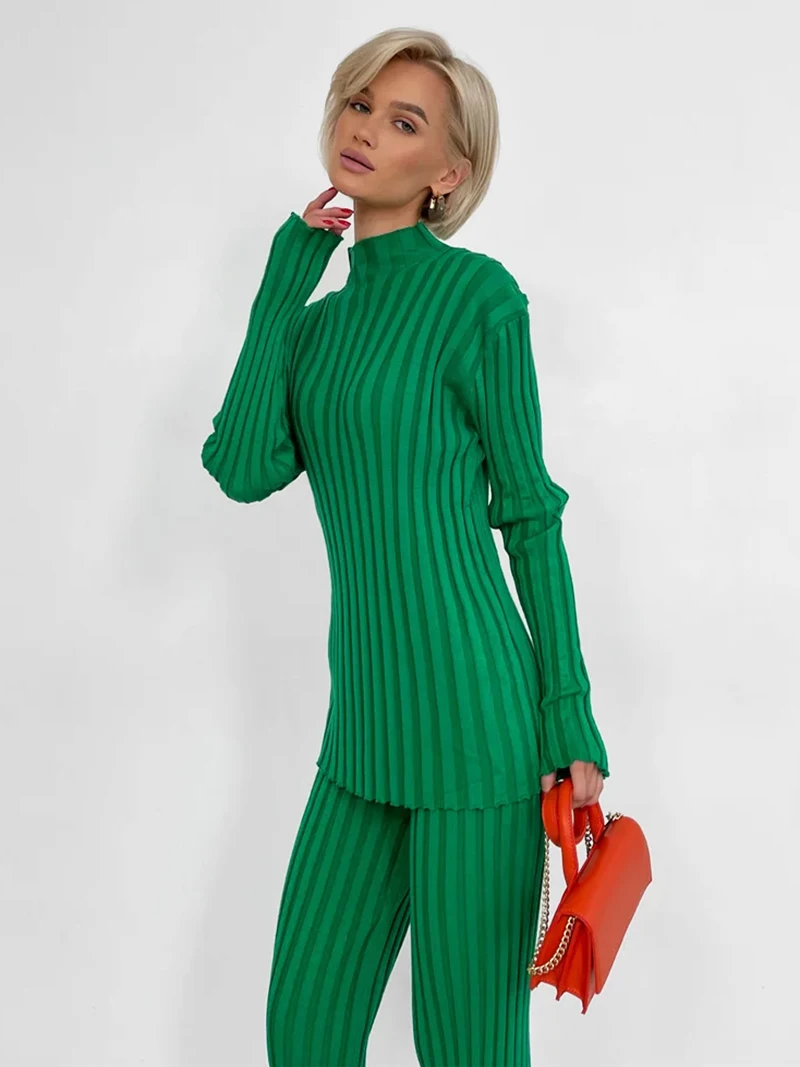 

Ribbed Knit Two Piece Set Women Tracksuit Casual Korean 2 Piece Sets Womens Outfits Spring Pants Suit Knitted Matching Set Women