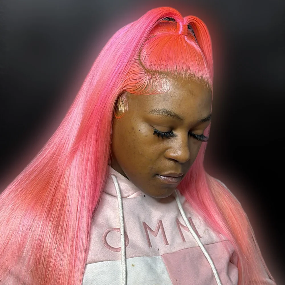 

Light Pink 13x4 Transparent Lace Front Wig Straight Colored Wig For Black Women Brazilian Remy Hair Pre plucked With Baby Hair