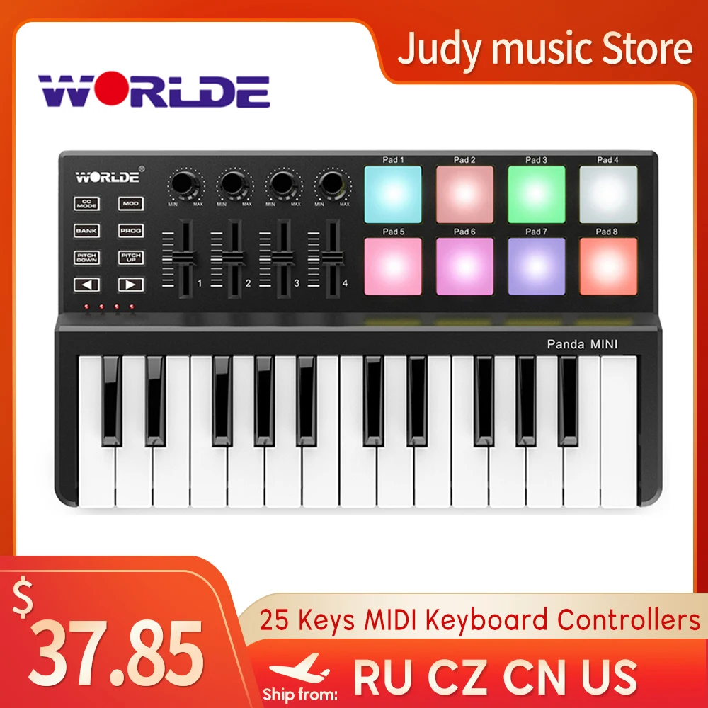 WORLDE 25Key MIDI Controller Keyboard MINI Portable USB Keyboard Piano