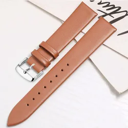 Elegant Calf Leather Watch Strap with Silver Buckle - 22mm - 0.86in (Brown)