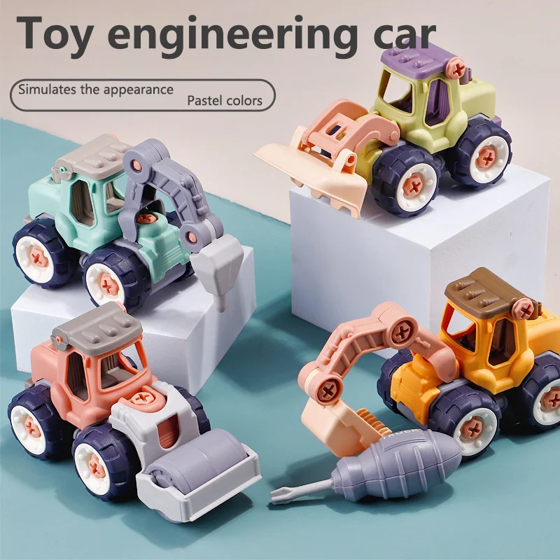 diecast model cars Detachable Assembly Engineering Car Screws DIY Busy Toy Excavator Dozer Creative Tools Educational Model 3-6 year Old Boys Gift lego fire truck