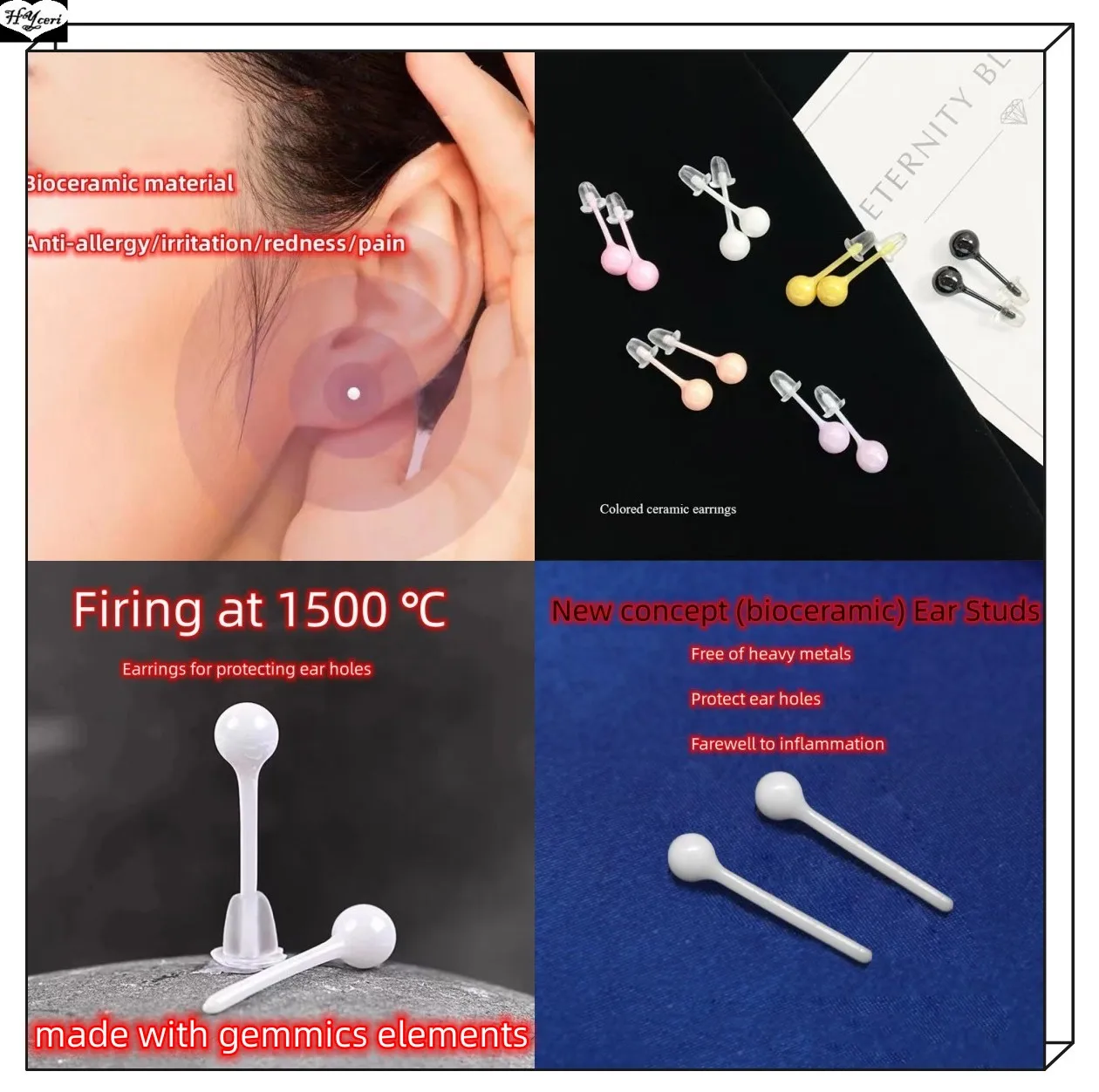 Bioceramic earring Colored Ceramic Ear stud Protect ear holes Anti