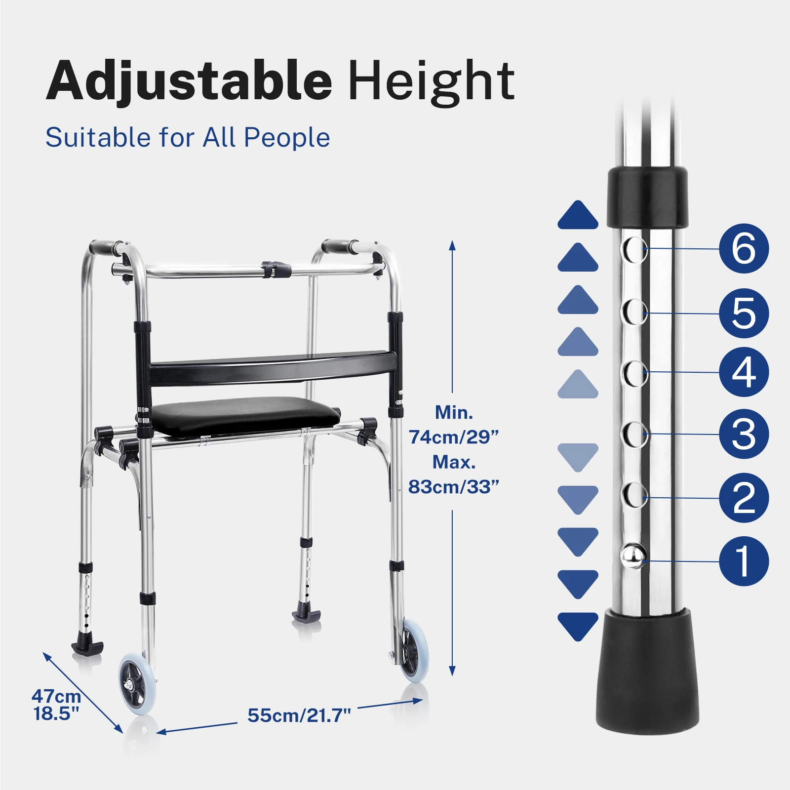 Lefeke Walker with Seat 2 Front Wheel Walker for Seniors Folding Standard Narrow Walker with Ski Glides for Elderly 5