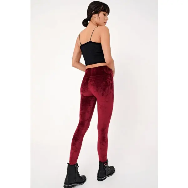 High Waist Straight Velvet Leggings 