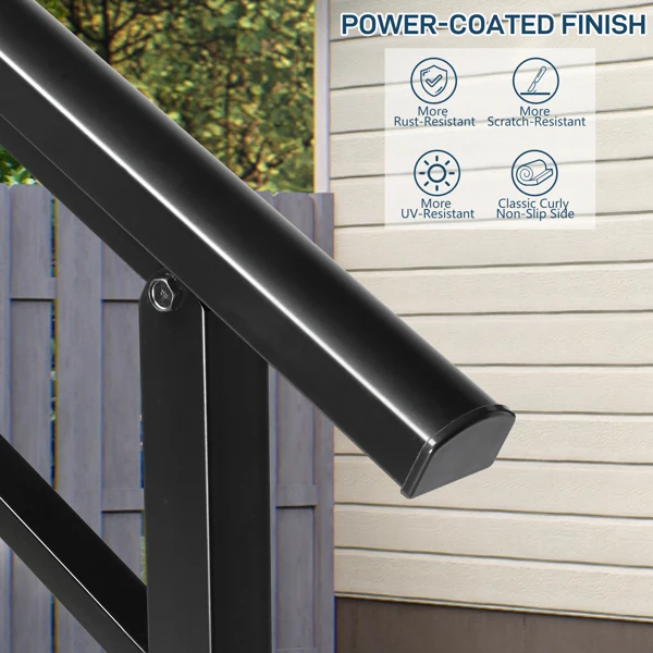 哑光黑色 1-4阶 可调节  直扶手 庭院楼梯扶手-16