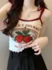 Sweet And Spicy Summer New Sle Knitted Printed Strap Top Women's Casual Versatile Knitted irt Polyester Fiber Slim Fit