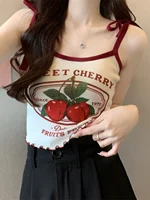 Sweet And Spicy Summer New Sle Knitted Printed Strap Top Women's Casual Versatile Knitted irt Polyester Fiber Slim Fit