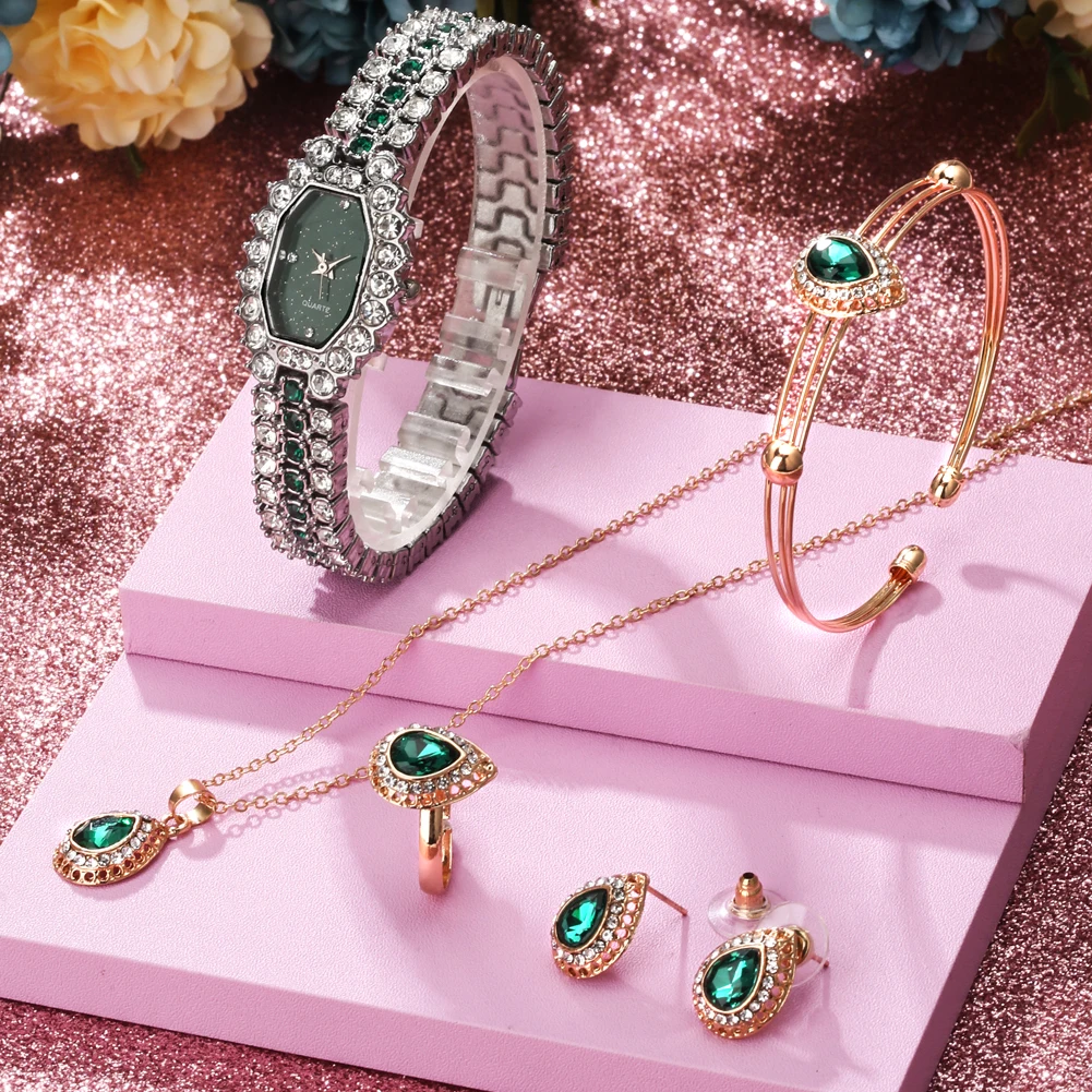 2023 Luxury Watch Present for Women Fashion Diamond Earrings Necklace Jewelry Quartz Ladies Watchees Gift Set Relogio Feminino