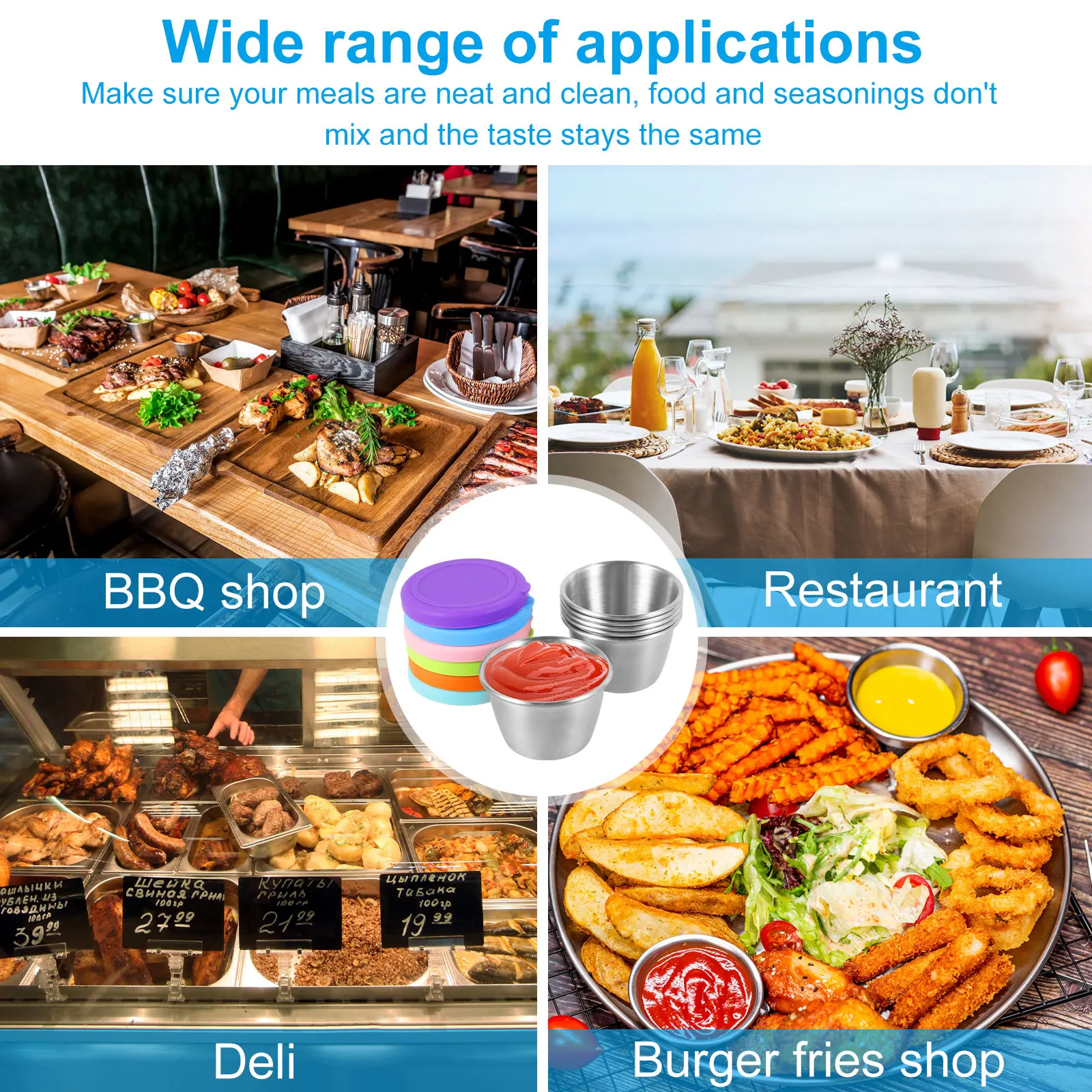 6Pcs Salad Dressing Container 2.4 oz Stainless Steel Small Condiment Container with Lids Leakproof for Kids Lunch Containers Box