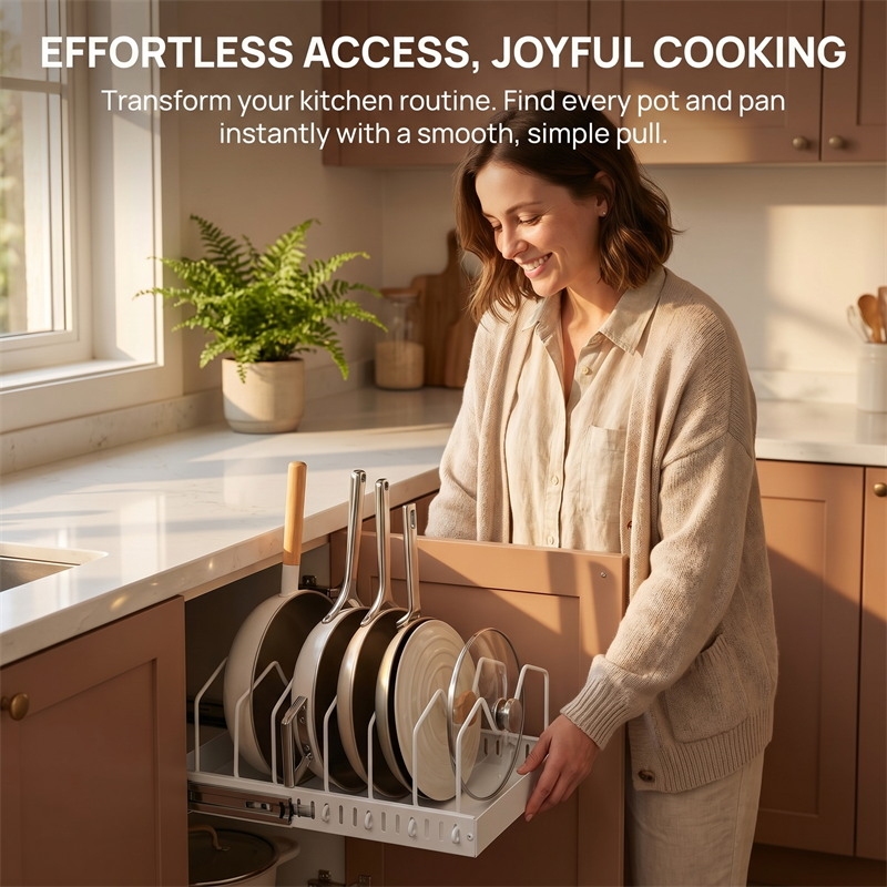 Pull Out Pots Pans Organizer Under Cabinet Adjustable Dividers Pot Lid Holder Storage Rack for Kitchen Home Daily Use