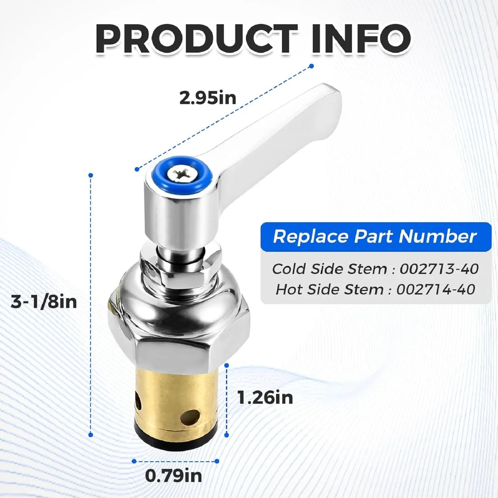 2pcs Handle Stem Assembly Blue Cold & Red Hot Side Spindle Assembly Valve Replacement for T&S Brass Faucets #002714-40 002713-40
