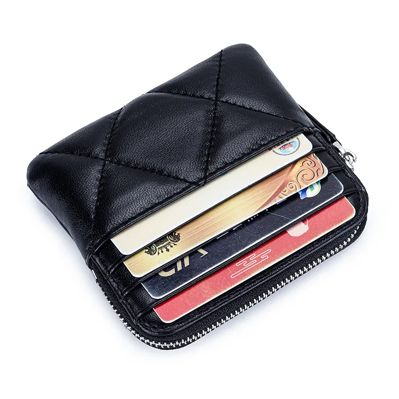 Hight Quality Woman Luxury Wallets Sheepskin Grid Pattern Real Leather Small Coin Purses Short Credit Cardholder Case Top Design