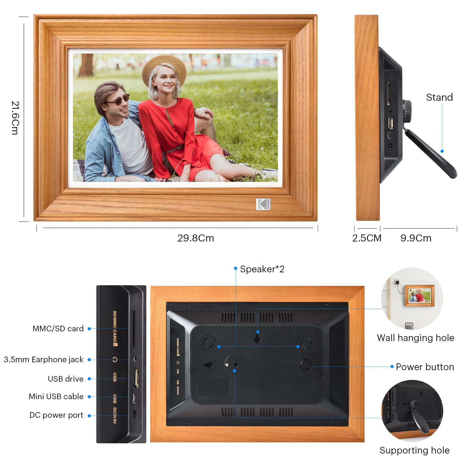 Kodak-marco de fotos Digital WiFi de 10 pulgadas, álbum de madera con  pantalla táctil IPS HD de 1920x1200, memoria de 32G, para compartir fotos  instantáneas, electrónico