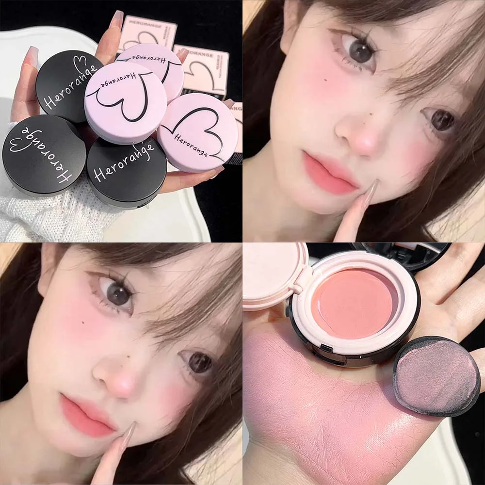 Moisturizing Air Cushion Powder Blusher Mud with Puff Soft Fog Whitening Natural Brightening Face Blush Cream Cheek Blush Makeup 2