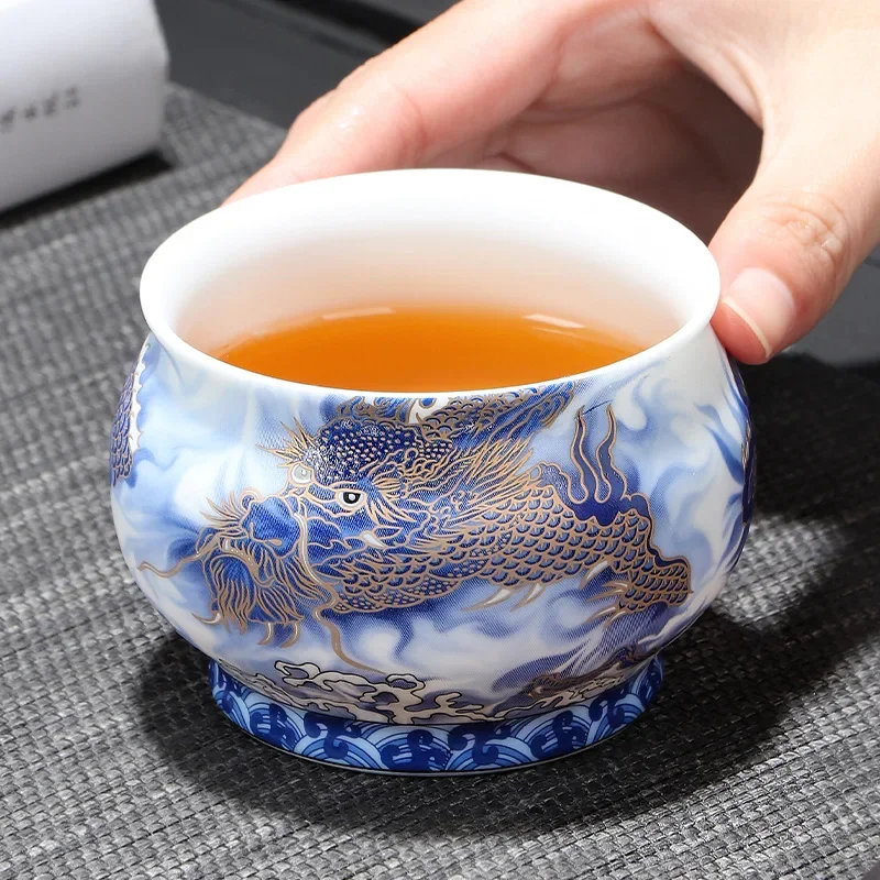 Handmade Ceramic Teacup Ice Jade Porcelain Dragon Shengshi Teacup Office Personal Cup Business Gift tea cup