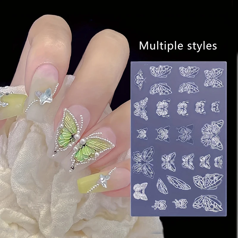 Nail Carving Mold Butterfly Silicone 3D Nail Stamping Plate Nail Stencils Tools DIY UV Gel Manicure Tools Nail Art Enthusiasts 3