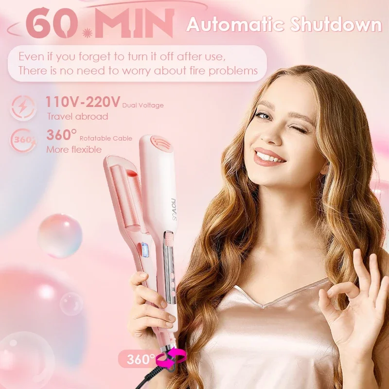 NOVUS 32MM Wavy Hair Curlers French Egg Roll Head Waver Styler 6000w negative ion Fast Heating 60 Min Auto off Curling Iron