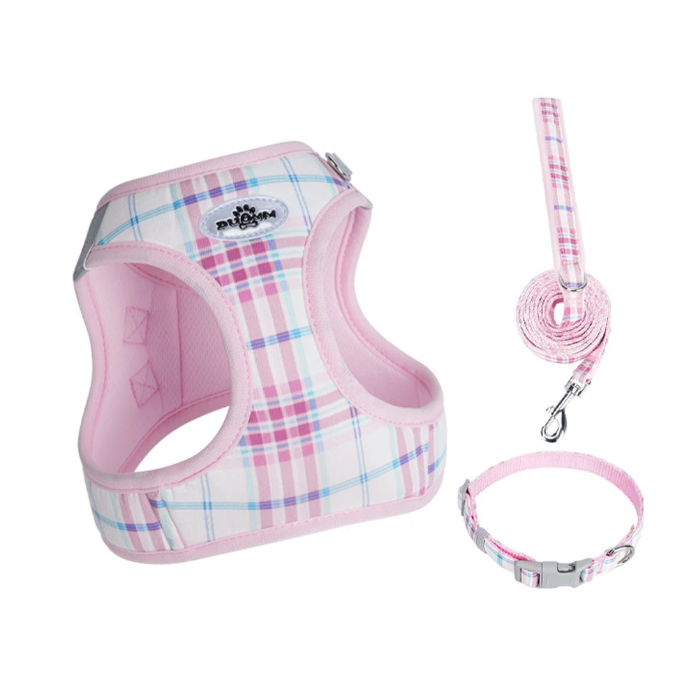 Adjustable Plaid Pet Leash And Collar Set For Cats And Dogs_voghion.com