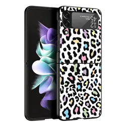 Étui de téléphone pliable noir avec imprimé léopard et guépard - Coque rigide élégante