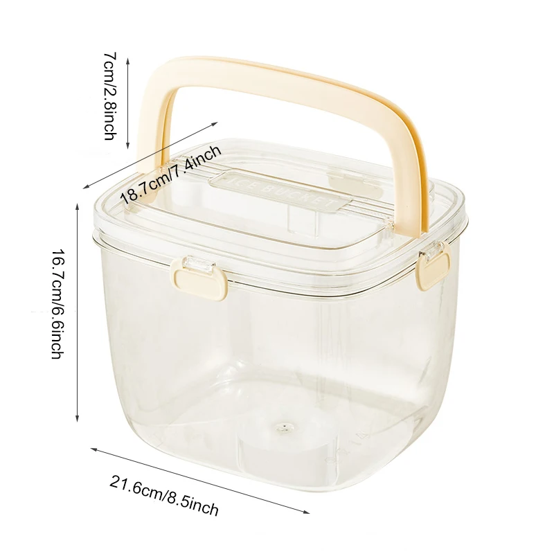 Bar Ice Bucket with Lid and Ice Tongs, Portable Hidden Handle Beverage Beer Bucket Transparent Storage Refrigerated Storage