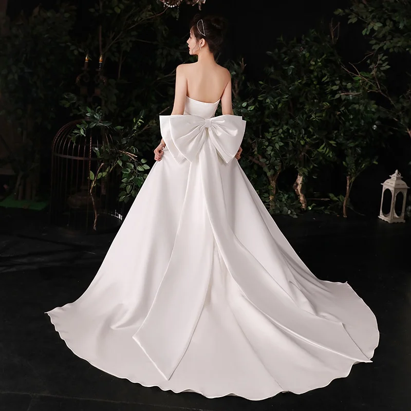 Removable Satin Bridal Bow with Long Tail Off White Wedding Dress Accessories