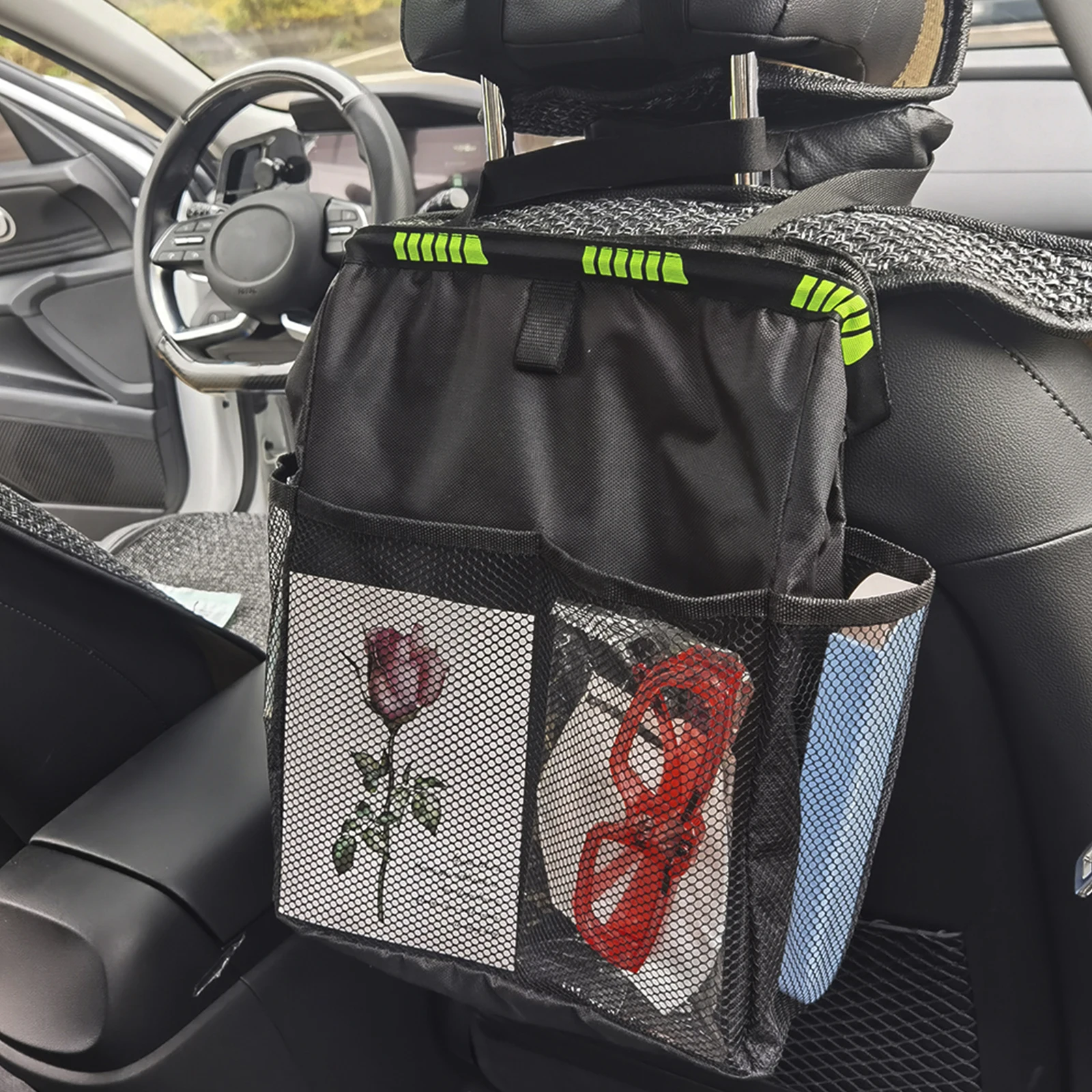 Car Trash Can Car Trash Can Handy Tissue Holder Leak-Proof Car Organizer Storage Bag Rear Seat Garbage Bin With adjustable release buckle
