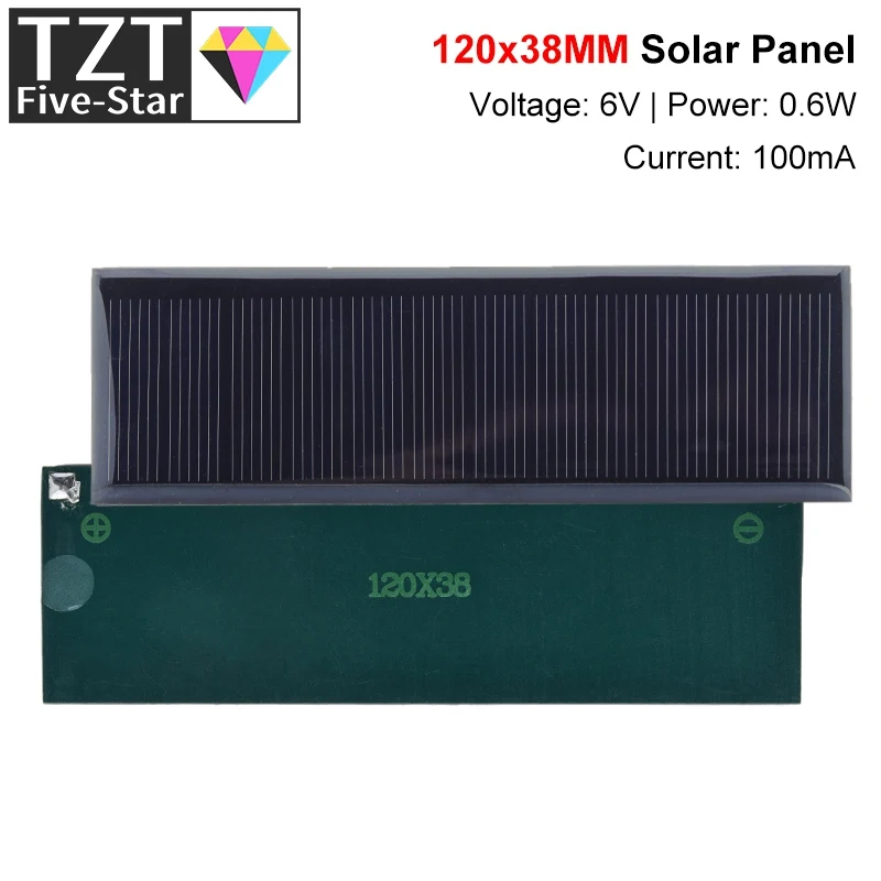 Tzt 6V 100Ma 0.6W Solar Panel Polycrystalline 120*38Mm Mini Sunpower Solar System Diy For Battery Cell Phone Charger