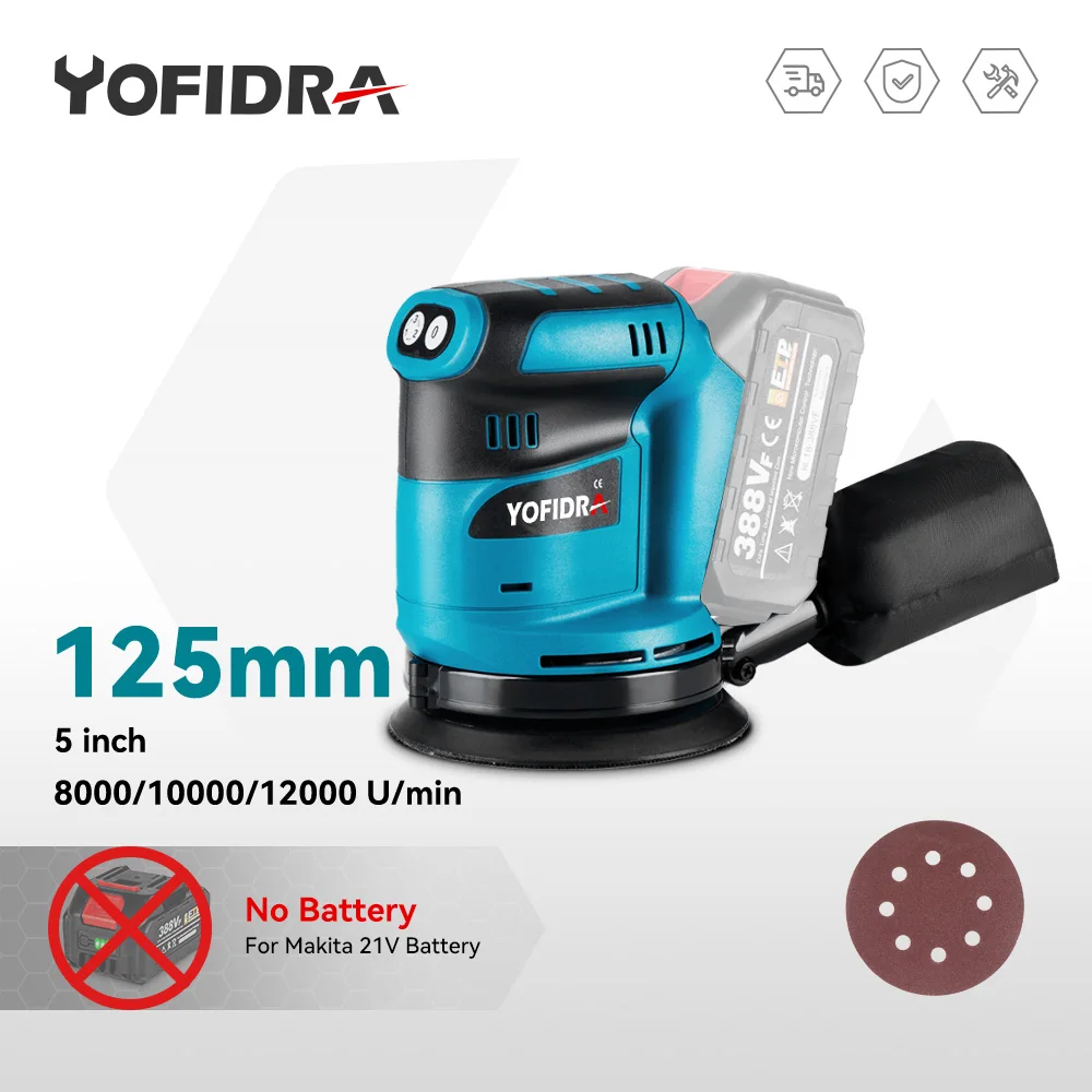 Yofidra 5 Inch 3 Speed Electric Sander Cordless Wood Grinder Polishing Grinding Sanding Machine Power Tool For Makita 18VBattery hss coated step drill bit cone drilling power grinder tools for metal wood hole screw reaming cutter