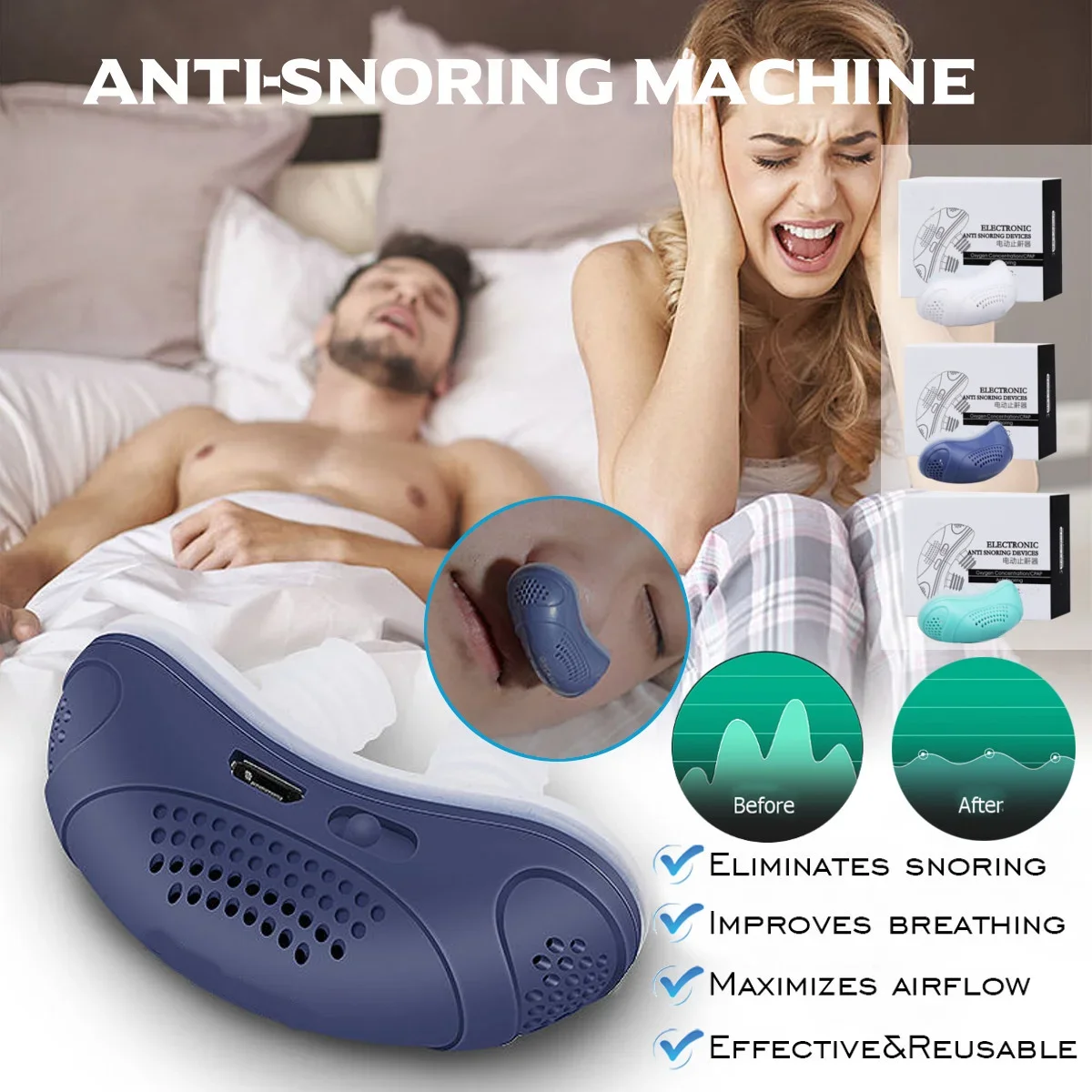 

New Electric Anti Snoring Device Aid Mini Device Stopper Nose Breathing Relieve Snoring Aid Anti Snoring For Better Sleep Tool