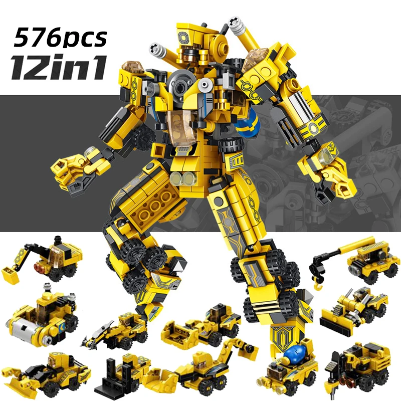 

Transformation 6 in 1 City Police Dinosaur Mecha Deformation City Guard Robot Enlighten Block Set Kids Educational Building Toys