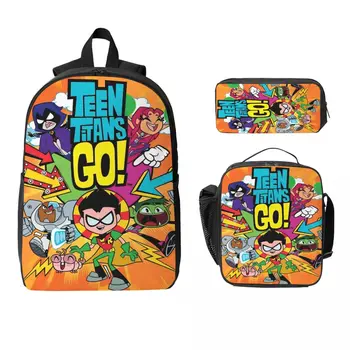 3Pcs Teens Titans Go Beast Boy merch Backpack Set for Kids Pencil Boxes Bookbag Sets with Lunch Box For School Students Daypack 1