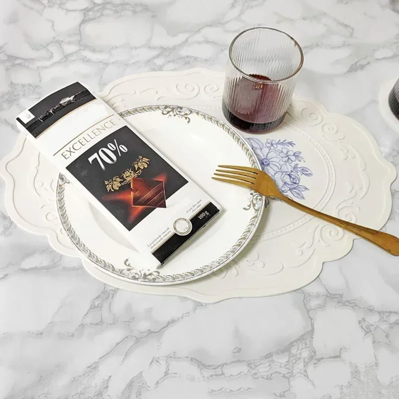 Silicone Oval Round Placemat Retro Pattern Coffee Floral  Pad Tableware Mats Waterproof Non-Slip Dinner Tableware Cup Coasters