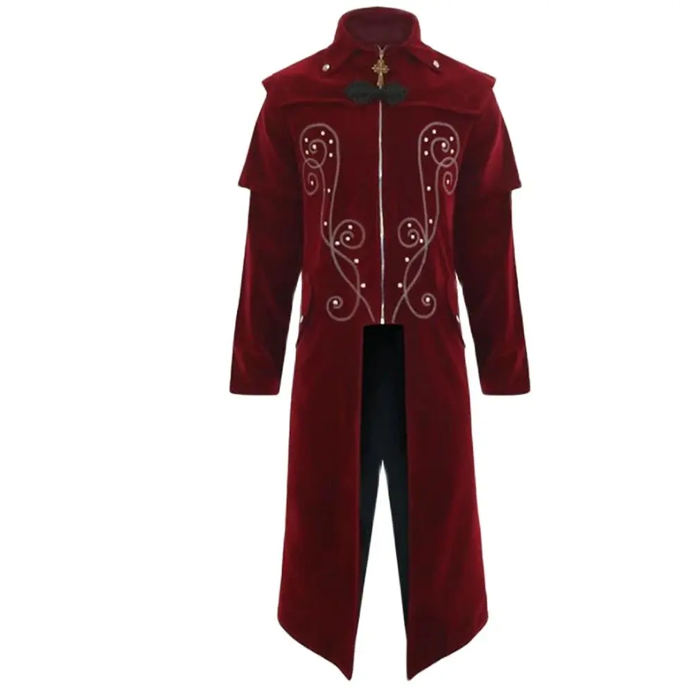 

Винтажный костюм для Хэллоуина, средневековый, стимпанк, эльфов, пиратский костюм для взрослых мужчин, черная длинная куртка с разрезом, Готическая броня, кожаные пальто