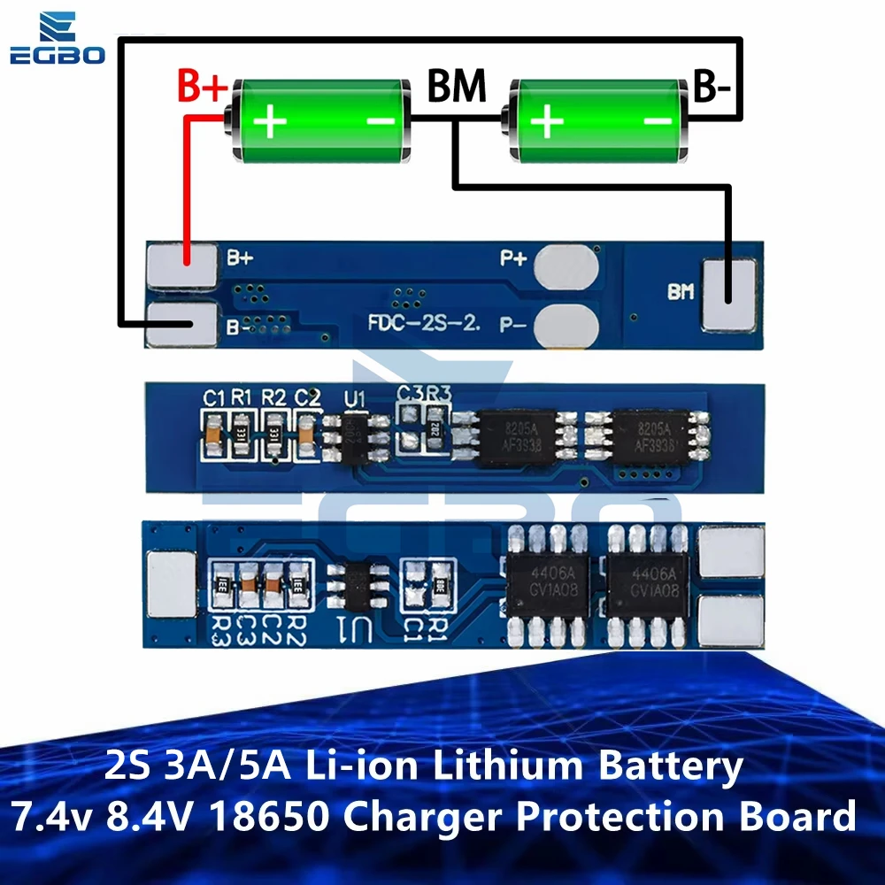 1~5PCS EGBO 2S 3A 5A Li-Ion Lithium-Batterie 7.4V 8.4V 18650 Lade- und Schutzplatine BMS PCM für Li-Ion Lipo Batteriezellenpack