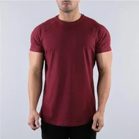 Chemises à manches courtes respirantes en coton uni pour hommes, vêtements de sport, musculation, fitness, course à pied, entraînement musculaire, salle de sport, été 4