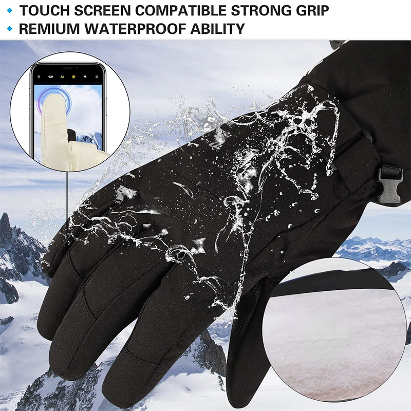 Fleece Ski Five Fingers Gloves Touch Screen Gloves Winter Non-slip White Warm Riding Gloves Thickened Waterproof Sports Gloves 3