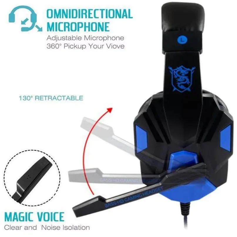 Gamer Headset 3.5mm Wired Gaming Headphones With Microphone 120&deg; Adjustable PC Bass Stereo For PS4 PS5 Xbox Smartphone Laptop