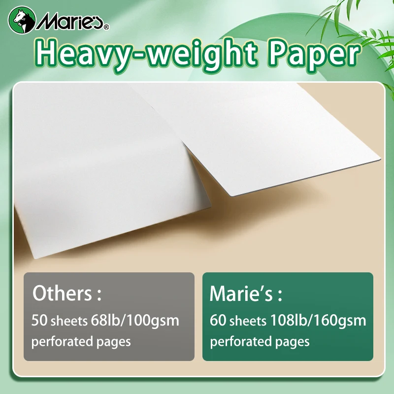 Marie's 9x12in Art Sketch Book Pad,1pc A4 108lb/160gsm 60 Sheets Pad with Double-Side Spiral Bound for Painting,Sketching,Marker 3