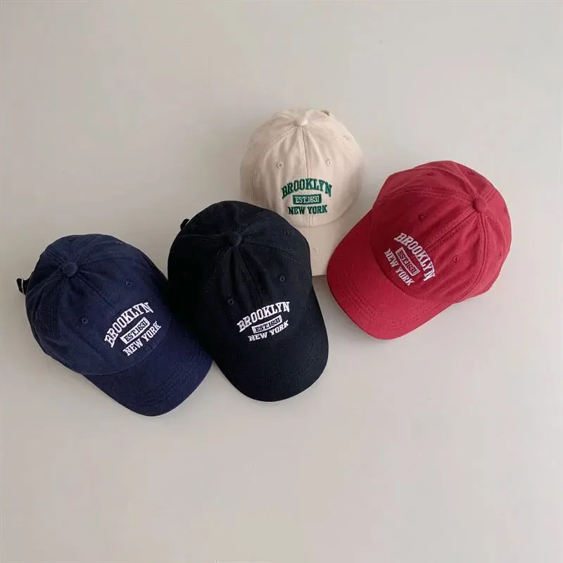 Baseball Cap Letter Kids Baseball Cap Solid Color Toddler Sun Hat Korean Embroidery Adjustable Boy Girl Peaked Cap