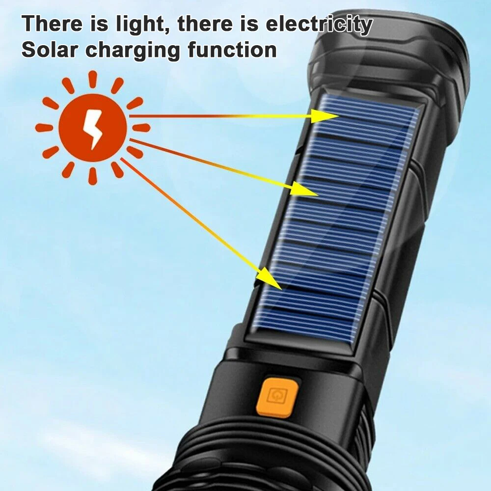 Multi-function Solar LED Flashlight Strong Light Emergency Power Bank LED Solar Flashlight Outdoor Camping Portable led flashlight,led flashlights