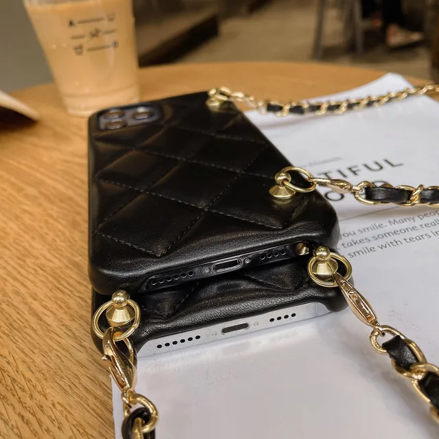 Iphone 14 Pro Max Luxury Chain Case  Metal Leather Chain Phone Case - Luxury  Fashion - Aliexpress