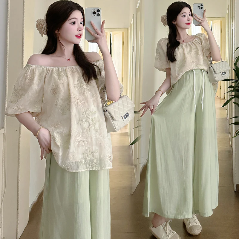 G74366# 2 Pcs Thin Short Sleeve Tops Women New In Matching Sets Summer Arrival Pants Suit